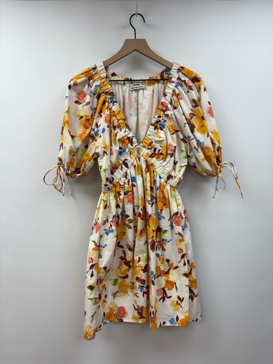 NWOT Abercrombie & Fitch Floral Puff Sleeve Plunge V-Neck Mini Dress Medium - Picture 4 of 11
